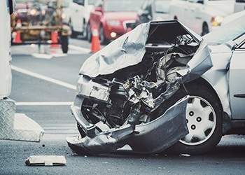Crashed car that could cause dental accidents and facial trauma